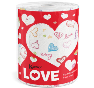 Ręcznik papierowy Kartika Love 1 rolka 400 listków 2 warstwy